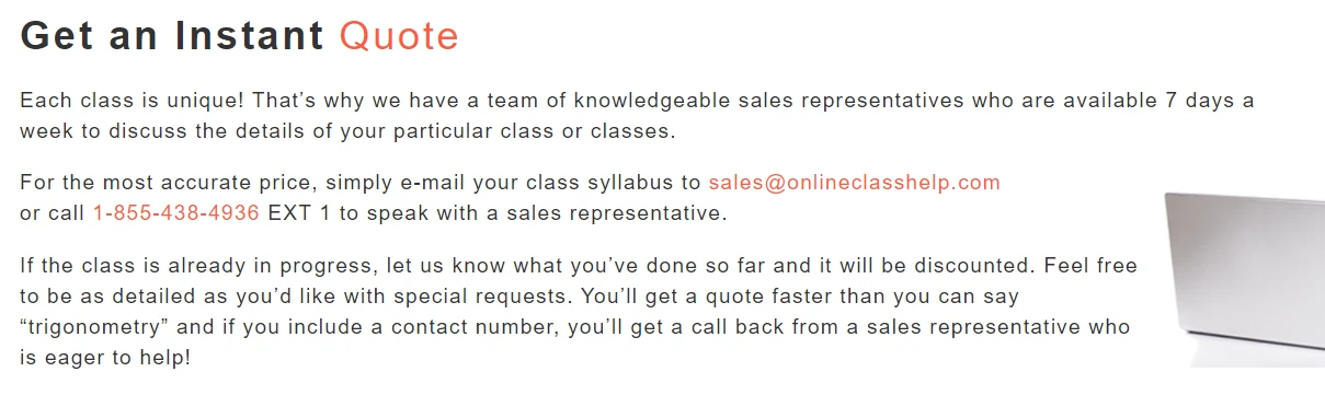 Onlineclasshelp free quote